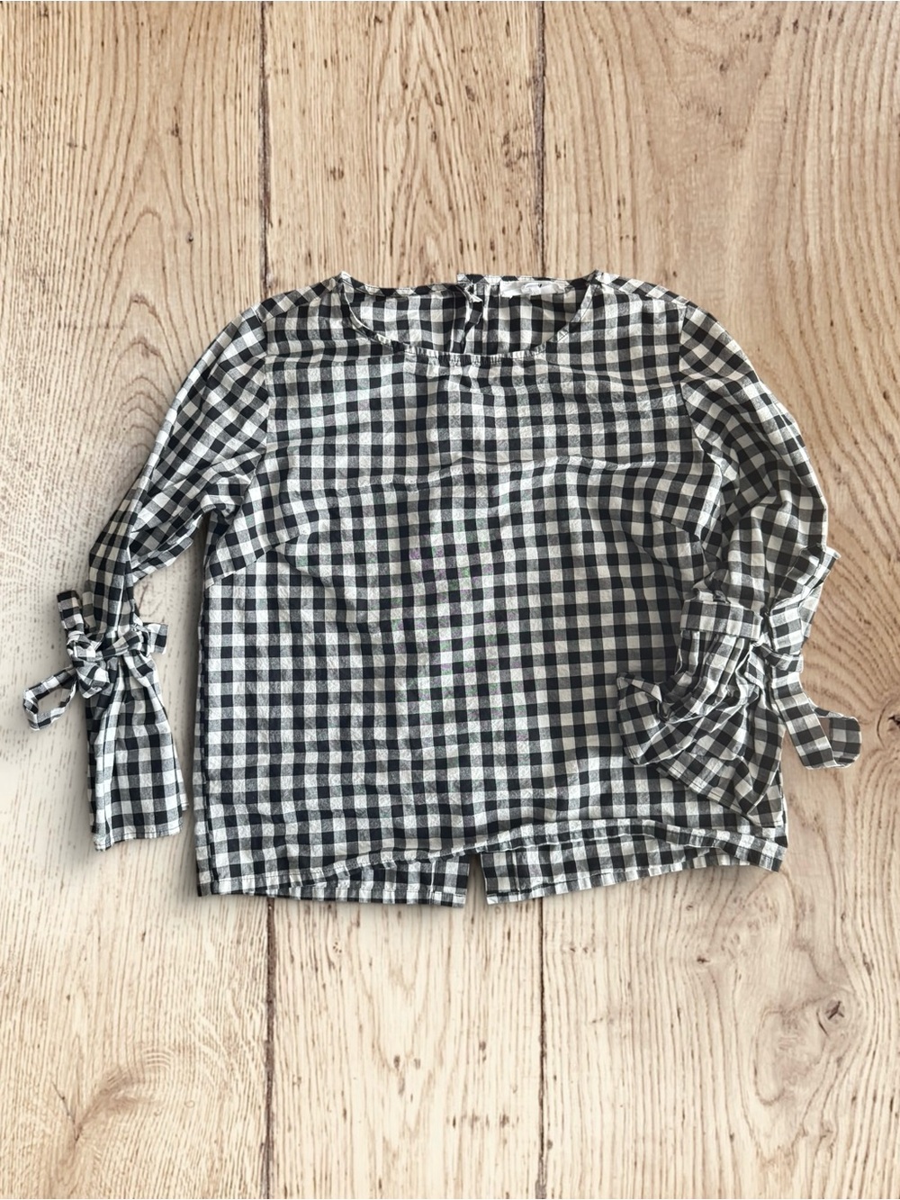 Jack by BB Dakota Black and White Gingham Top with Tie Sleeves